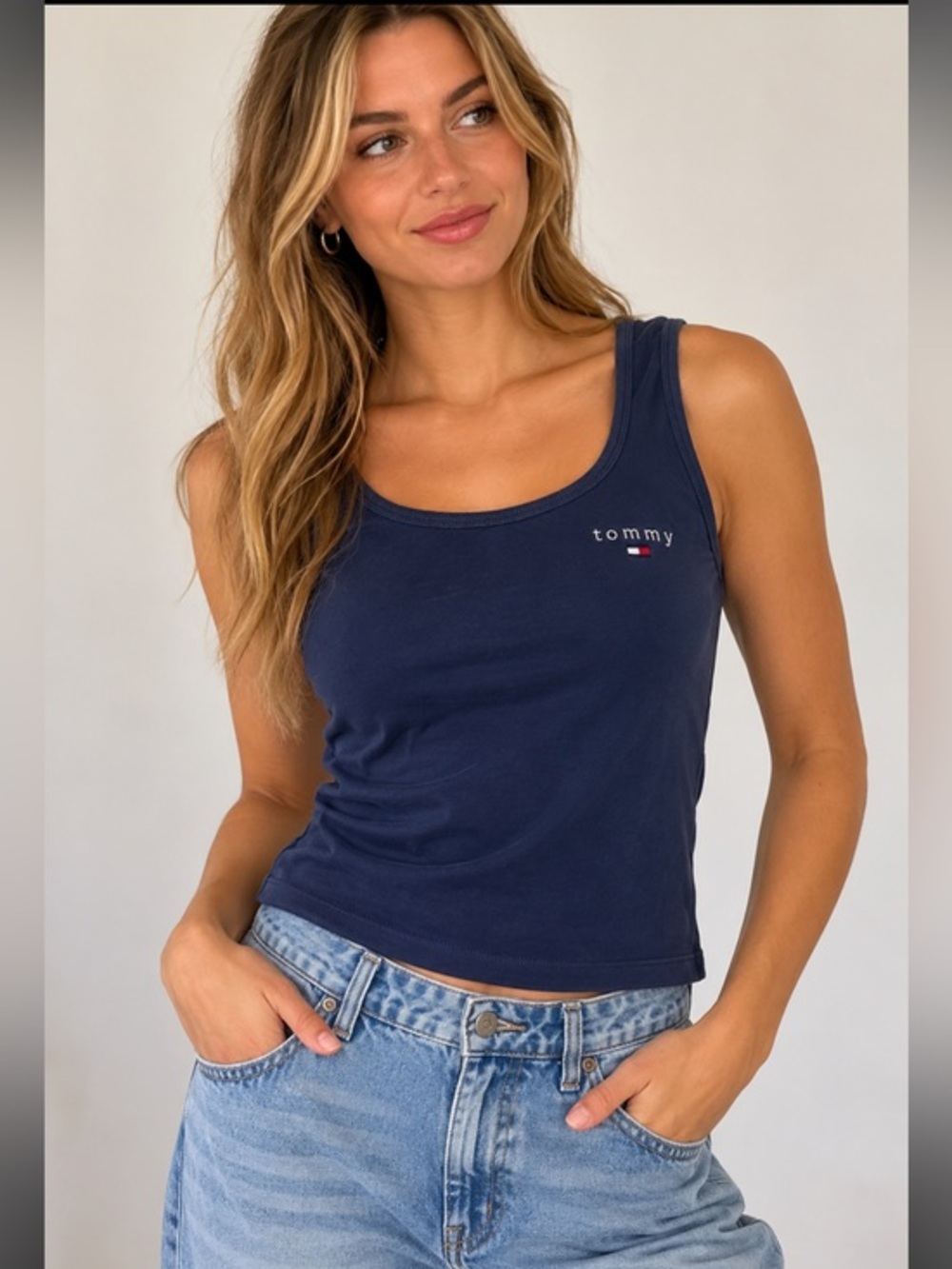 Tommy Hilfiger Vintage 90s Y2K Navy Logo Tank Top Women’s Medium